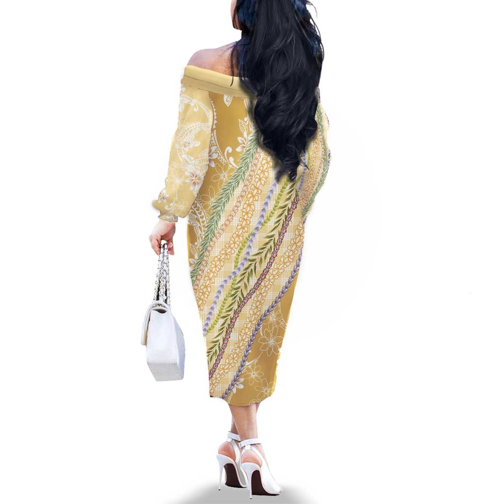 Yellow Palaka Hawaii Leis Family Matching Off The Shoulder Long Sleeve Dress and Hawaiian Shirt Hawaiian-plaid Elegant Tropical Vibes LT14 - Polynesian Pride
