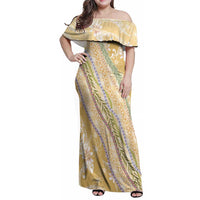 Yellow Palaka Hawaii Leis Family Matching Off Shoulder Maxi Dress and Hawaiian Shirt Hawaiian-plaid Elegant Tropical Vibes LT14 Mom's Dress Yellow - Polynesian Pride