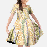 Yellow Palaka Hawaii Leis Family Matching Off Shoulder Short Dress and Hawaiian Shirt Hawaiian-plaid Elegant Tropical Vibes LT14 Daughter's Dress Yellow - Polynesian Pride