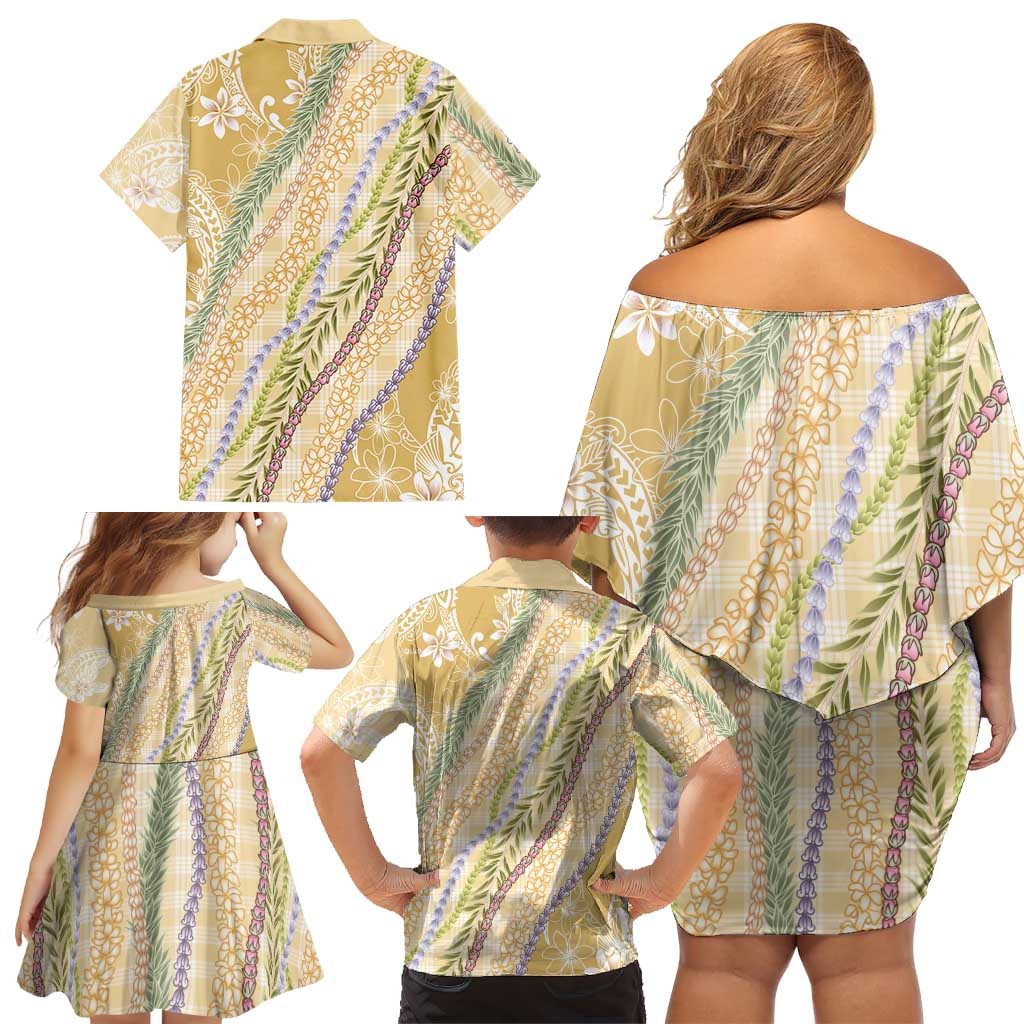 Yellow Palaka Hawaii Leis Family Matching Off Shoulder Short Dress and Hawaiian Shirt Hawaiian-plaid Elegant Tropical Vibes LT14 - Polynesian Pride