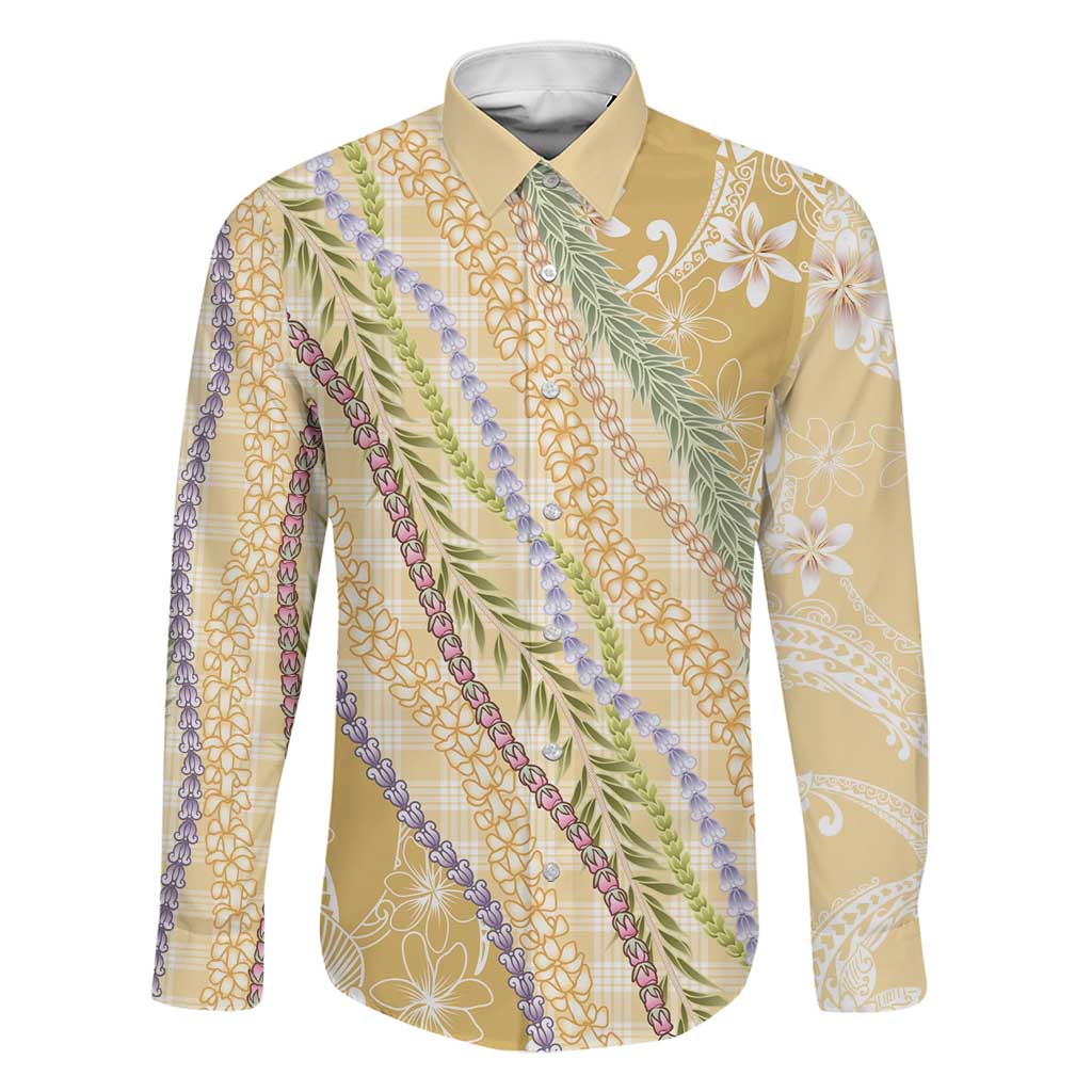 Yellow Palaka Hawaii Leis Family Matching Puletasi and Hawaiian Shirt Hawaiian-plaid Elegant Tropical Vibes LT14 Dad's Shirt - Long Sleeve Yellow - Polynesian Pride
