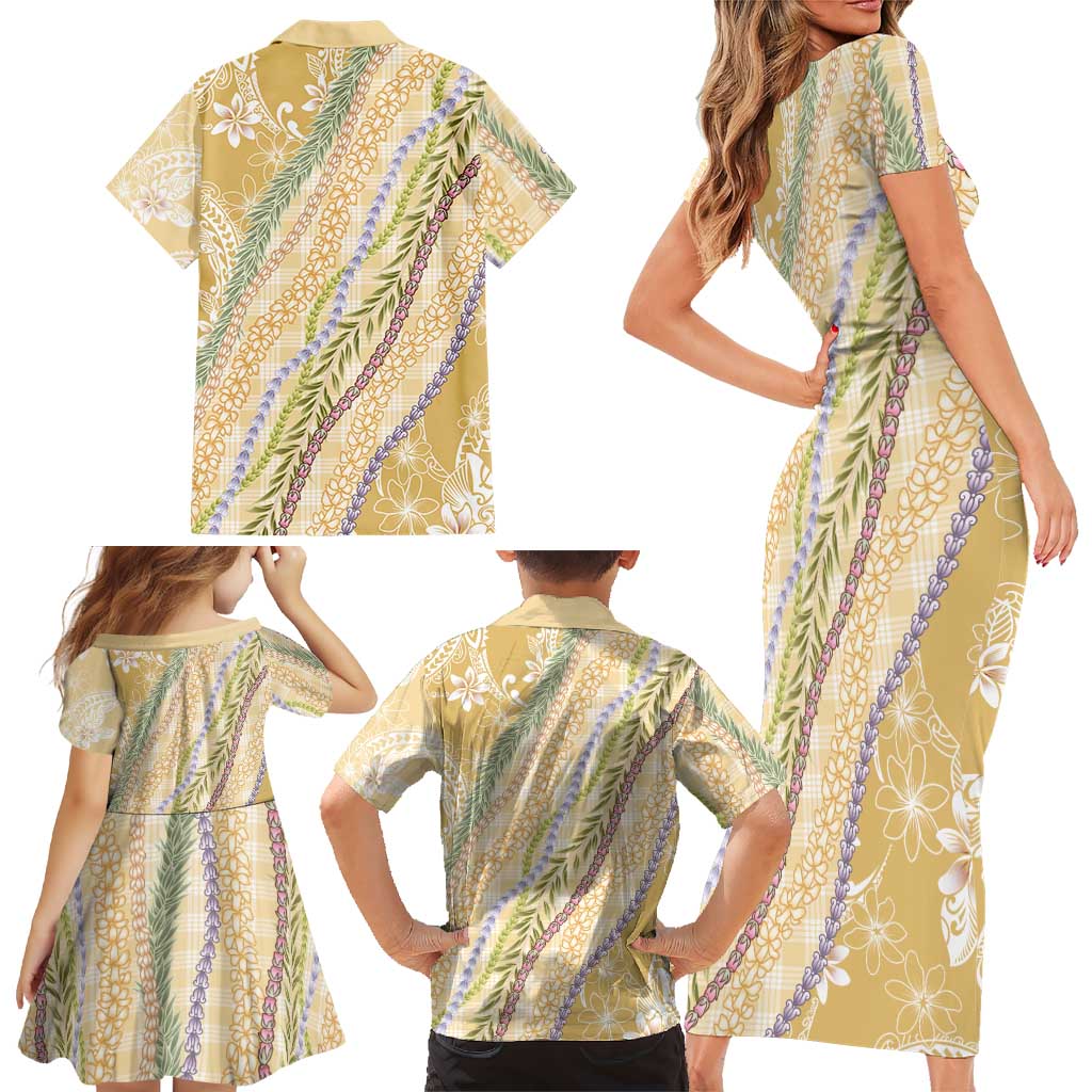 Yellow Palaka Hawaii Leis Family Matching Short Sleeve Bodycon Dress and Hawaiian Shirt Hawaiian-plaid Elegant Tropical Vibes LT14 - Polynesian Pride
