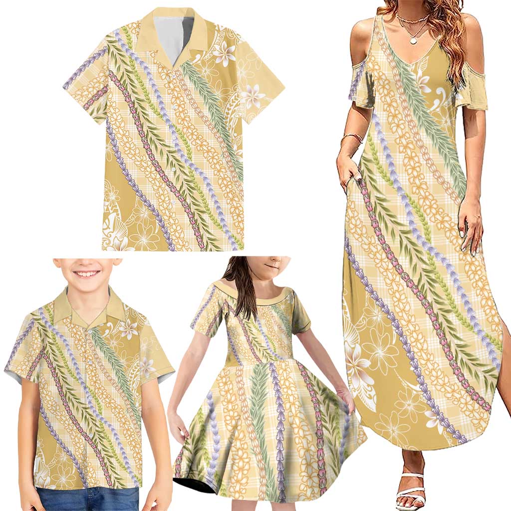 Yellow Palaka Hawaii Leis Family Matching Summer Maxi Dress and Hawaiian Shirt Hawaiian-plaid Elegant Tropical Vibes - Polynesian Pride