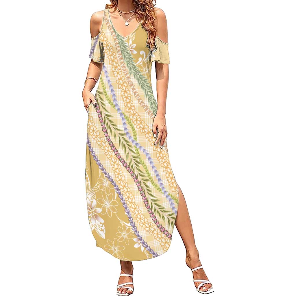 Yellow Palaka Hawaii Leis Family Matching Summer Maxi Dress and Hawaiian Shirt Hawaiian-plaid Elegant Tropical Vibes LT14 Mom's Dress Yellow - Polynesian Pride