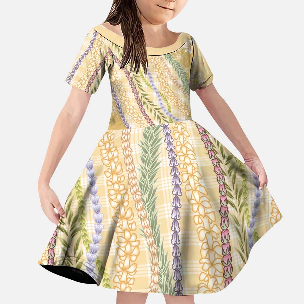 Yellow Palaka Hawaii Leis Family Matching Tank Maxi Dress and Hawaiian Shirt Hawaiian-plaid Elegant Tropical Vibes LT14 Daughter's Dress Yellow - Polynesian Pride