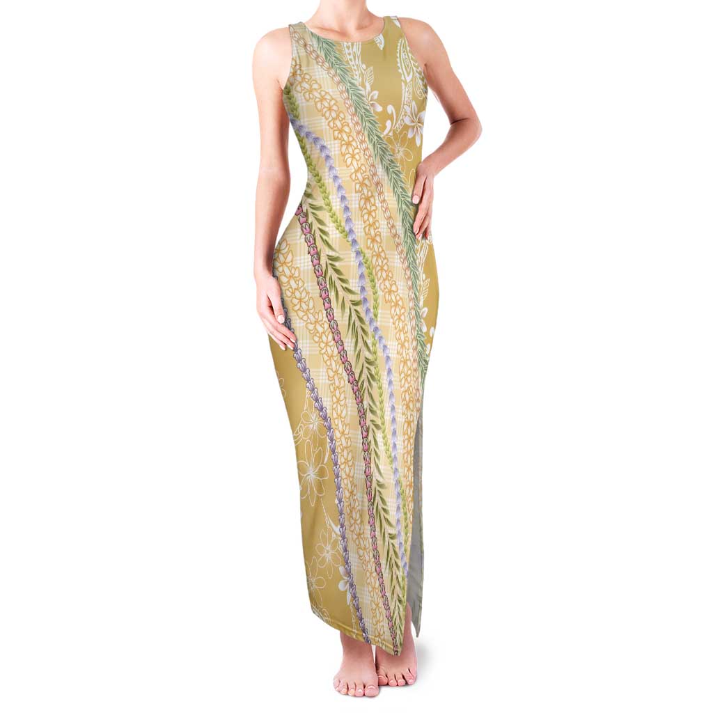 Yellow Palaka Hawaii Leis Family Matching Tank Maxi Dress and Hawaiian Shirt Hawaiian-plaid Elegant Tropical Vibes LT14 Mom's Dress Yellow - Polynesian Pride