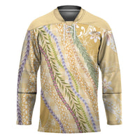Yellow Palaka Hawaii Leis Hockey Jersey Hawaiian-plaid Elegant Tropical Vibes - Polynesian Pride