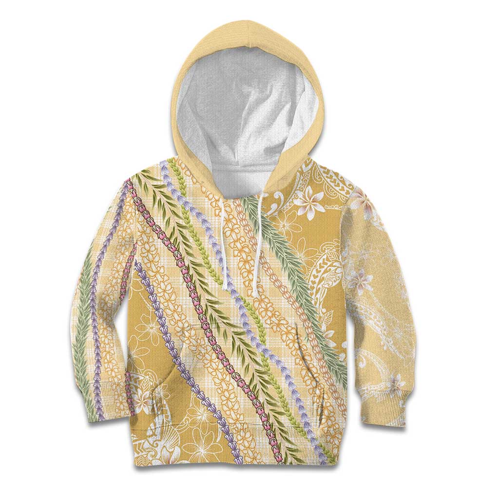 Yellow Palaka Hawaii Leis Kid Hoodie Hawaiian-plaid Elegant Tropical Vibes - Polynesian Pride