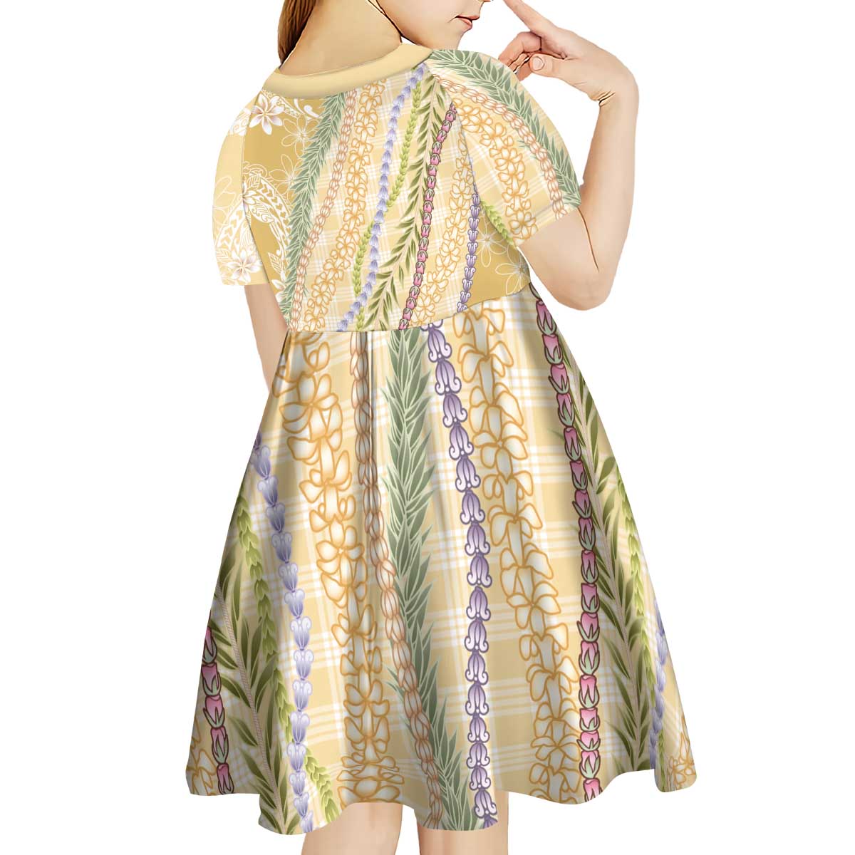 Yellow Palaka Hawaii Leis Kid Short Sleeve Dress Hawaiian-plaid Elegant Tropical Vibes - Polynesian Pride