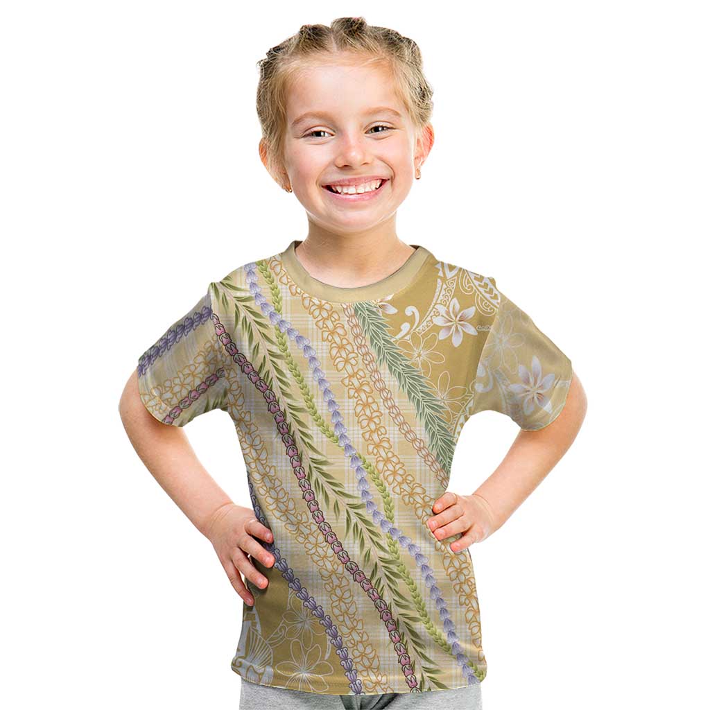 Yellow Palaka Hawaii Leis Kid T Shirt Hawaiian-plaid Elegant Tropical Vibes - Polynesian Pride