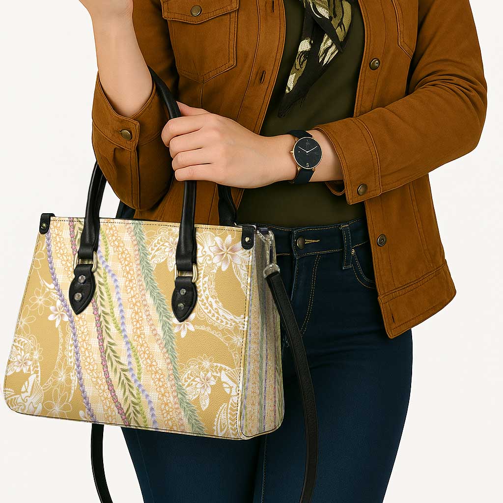 Yellow Palaka Hawaii Leis Leather Bag Hawaiian-plaid Elegant Tropical Vibes - Polynesian Pride
