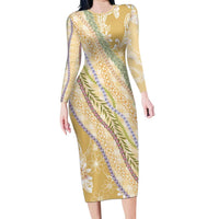 Yellow Palaka Hawaii Leis Long Sleeve Bodycon Dress Hawaiian-plaid Elegant Tropical Vibes LT14 Long Dress Yellow - Polynesian Pride