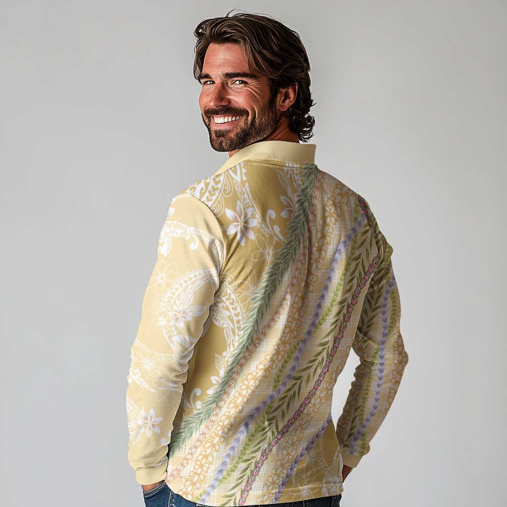 Yellow Palaka Hawaii Leis Long Sleeve Polo Shirt Hawaiian-plaid Elegant Tropical Vibes - Polynesian Pride