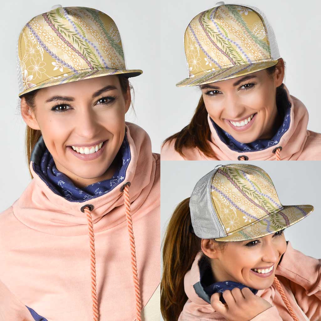 Yellow Palaka Hawaii Leis Mesh Trucker Cap Hawaiian-plaid Elegant Tropical Vibes - Polynesian Pride