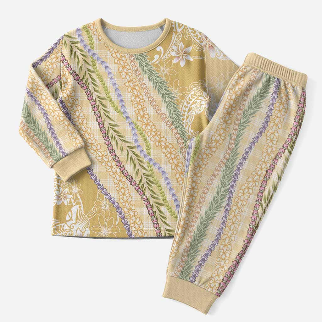 Yellow Palaka Hawaii Leis Christmas Pajama Set Hawaiian-plaid Elegant Tropical Vibes - Polynesian Pride