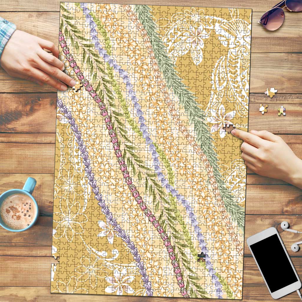 Yellow Palaka Hawaii Leis Puzzle Hawaiian-plaid Elegant Tropical Vibes - Polynesian Pride