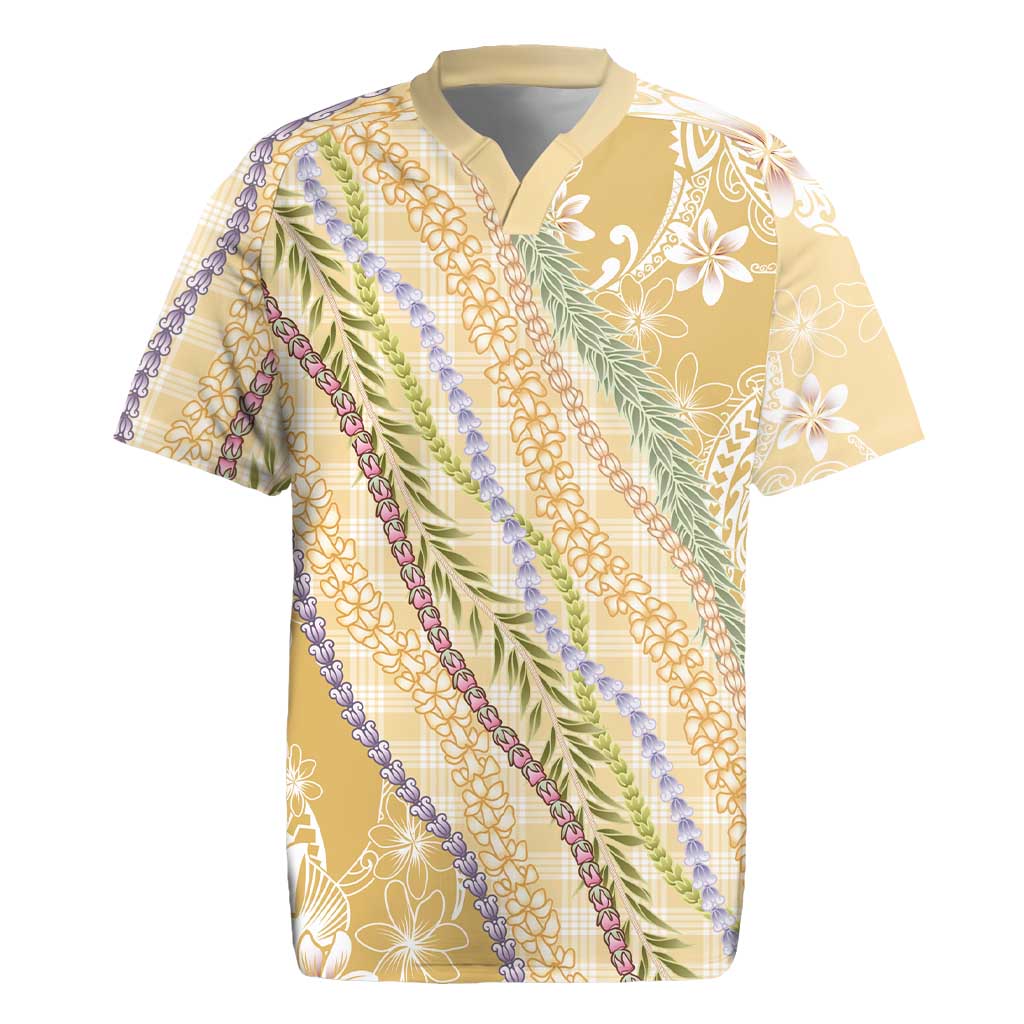 Yellow Palaka Hawaii Leis Rugby Jersey Hawaiian-plaid Elegant Tropical Vibes - Polynesian Pride