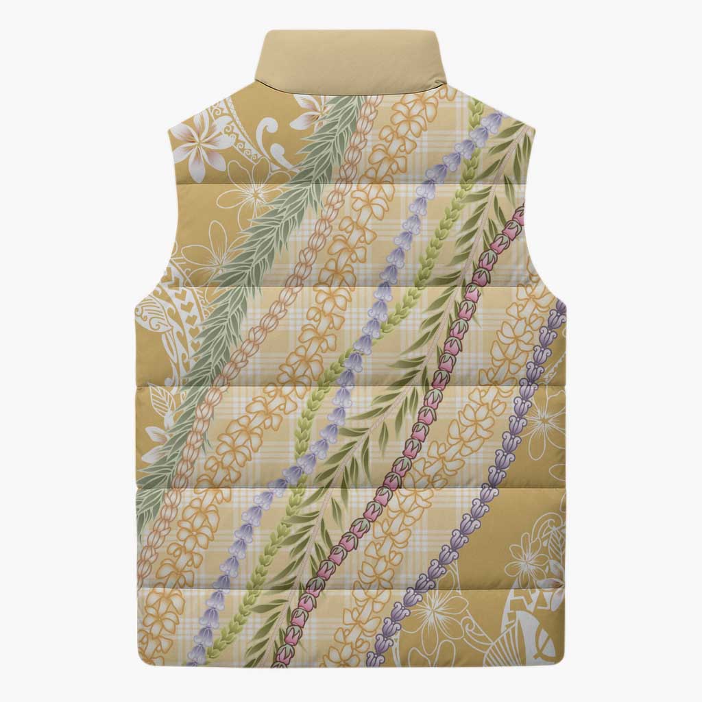 Yellow Palaka Hawaii Leis Sleeveless Puffer Jacket Hawaiian-plaid Elegant Tropical Vibes - Polynesian Pride