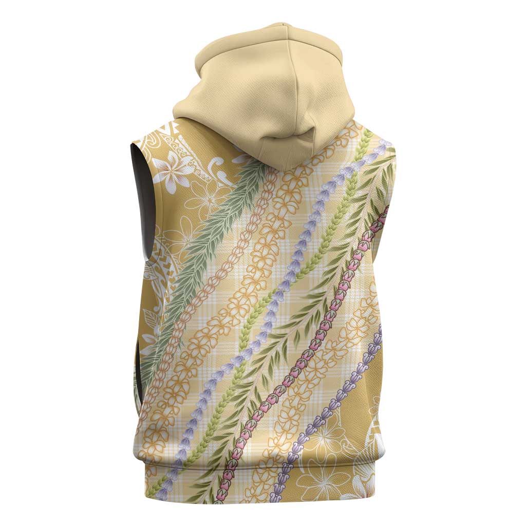 Yellow Palaka Hawaii Leis Sleeveless Zip Hoodie - Hawaiian Plaid Elegant Tropical Vibes LT14 - Polynesian Pride