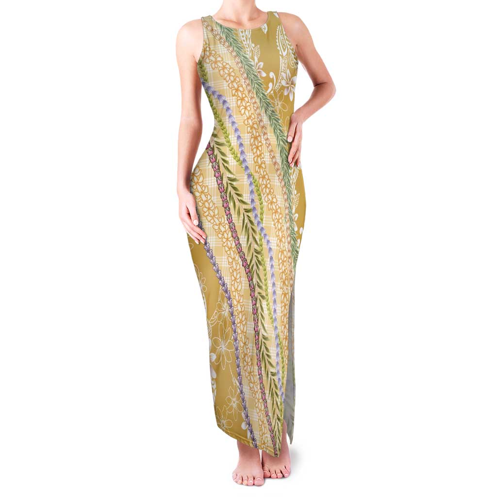Yellow Palaka Hawaii Leis Tank Maxi Dress Hawaiian-plaid Elegant Tropical Vibes - Polynesian Pride