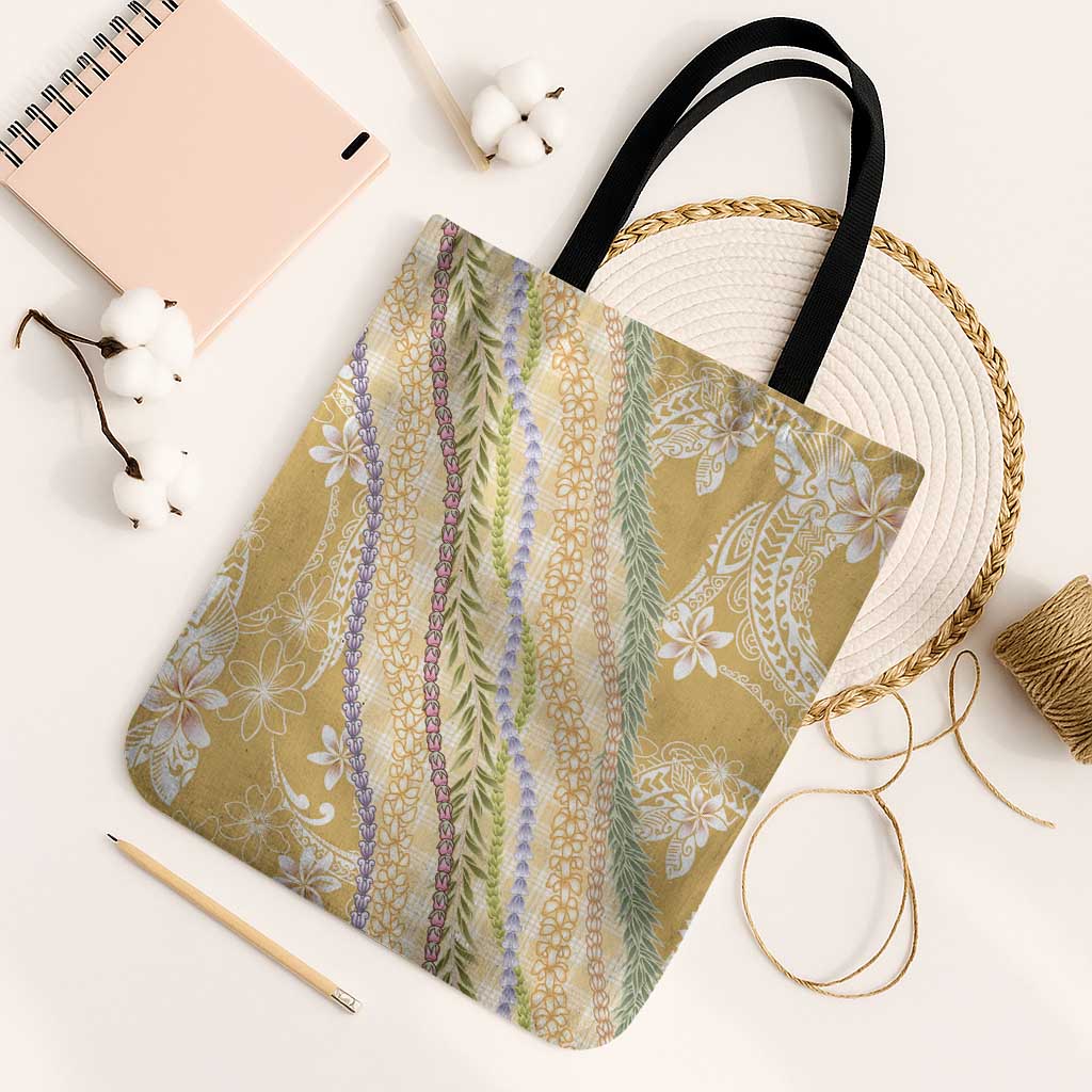 Yellow Palaka Hawaii Leis Tote Bag Hawaiian-plaid Elegant Tropical Vibes - Polynesian Pride