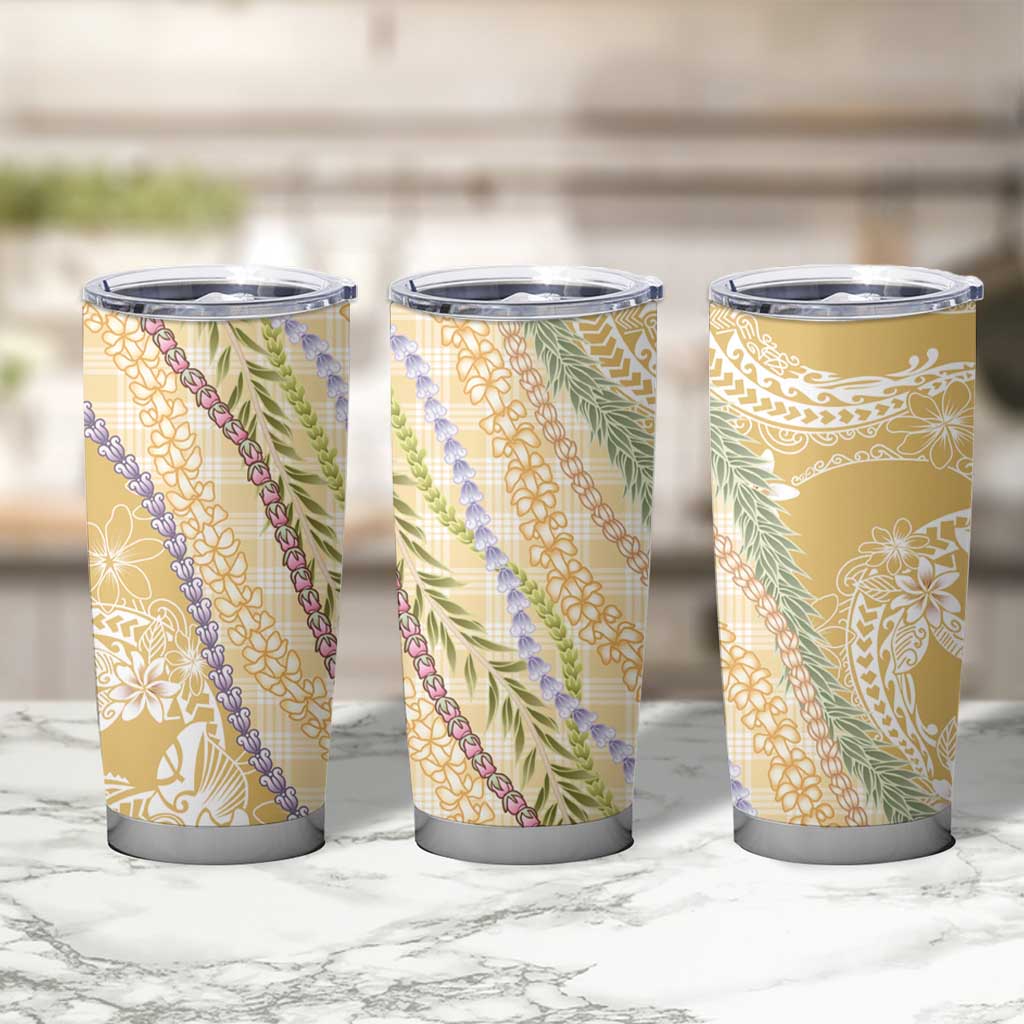 Yellow Palaka Hawaii Leis Tumbler Cup Hawaiian-plaid Elegant Tropical Vibes - Polynesian Pride