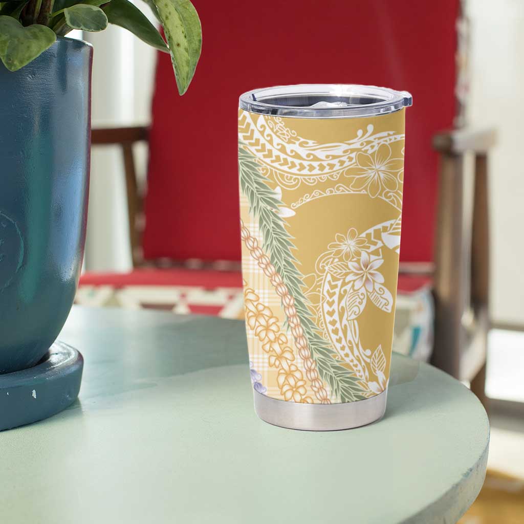 Yellow Palaka Hawaii Leis Tumbler Cup Hawaiian-plaid Elegant Tropical Vibes - Polynesian Pride