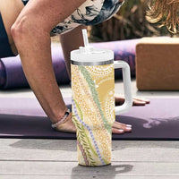 Yellow Palaka Hawaii Leis Tumbler With Handle Hawaiian-plaid Elegant Tropical Vibes - Polynesian Pride