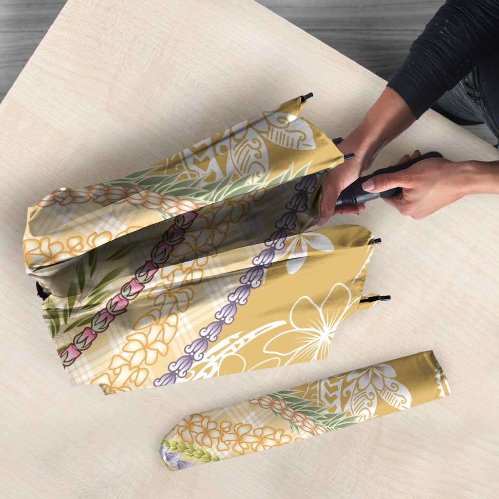 Yellow Palaka Hawaii Leis Umbrella Hawaiian-plaid Elegant Tropical Vibes - Polynesian Pride