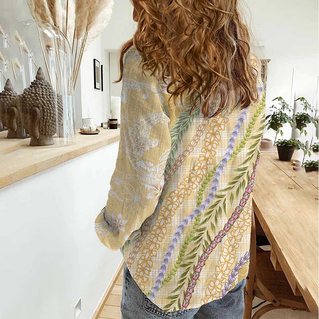 Yellow Palaka Hawaii Leis Women Casual Shirt Hawaiian-plaid Elegant Tropical Vibes - Polynesian Pride