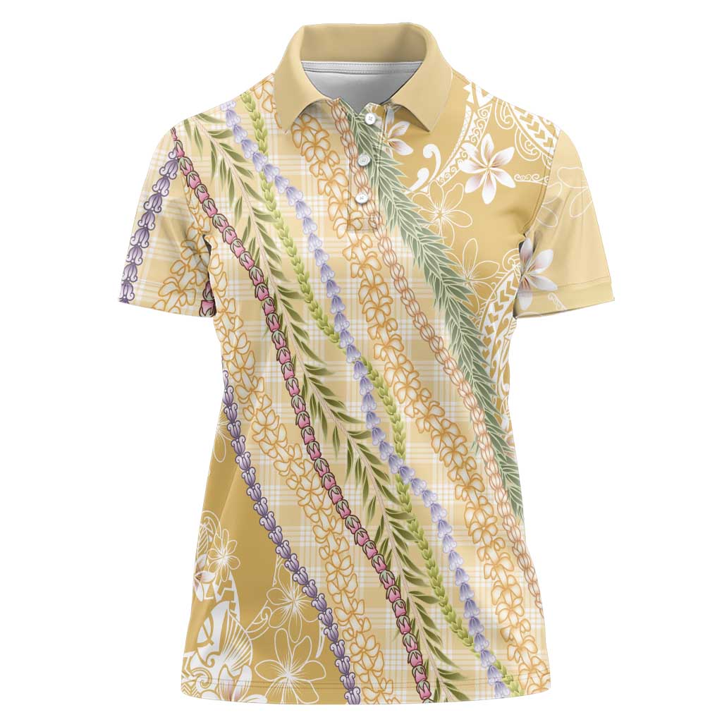 Yellow Palaka Hawaii Leis Women Polo Shirt Hawaiian-plaid Elegant Tropical Vibes - Polynesian Pride
