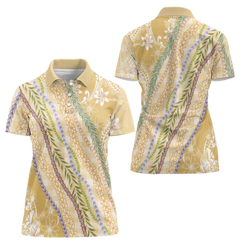 Yellow Palaka Hawaii Leis Women Polo Shirt Hawaiian-plaid Elegant Tropical Vibes - Polynesian Pride