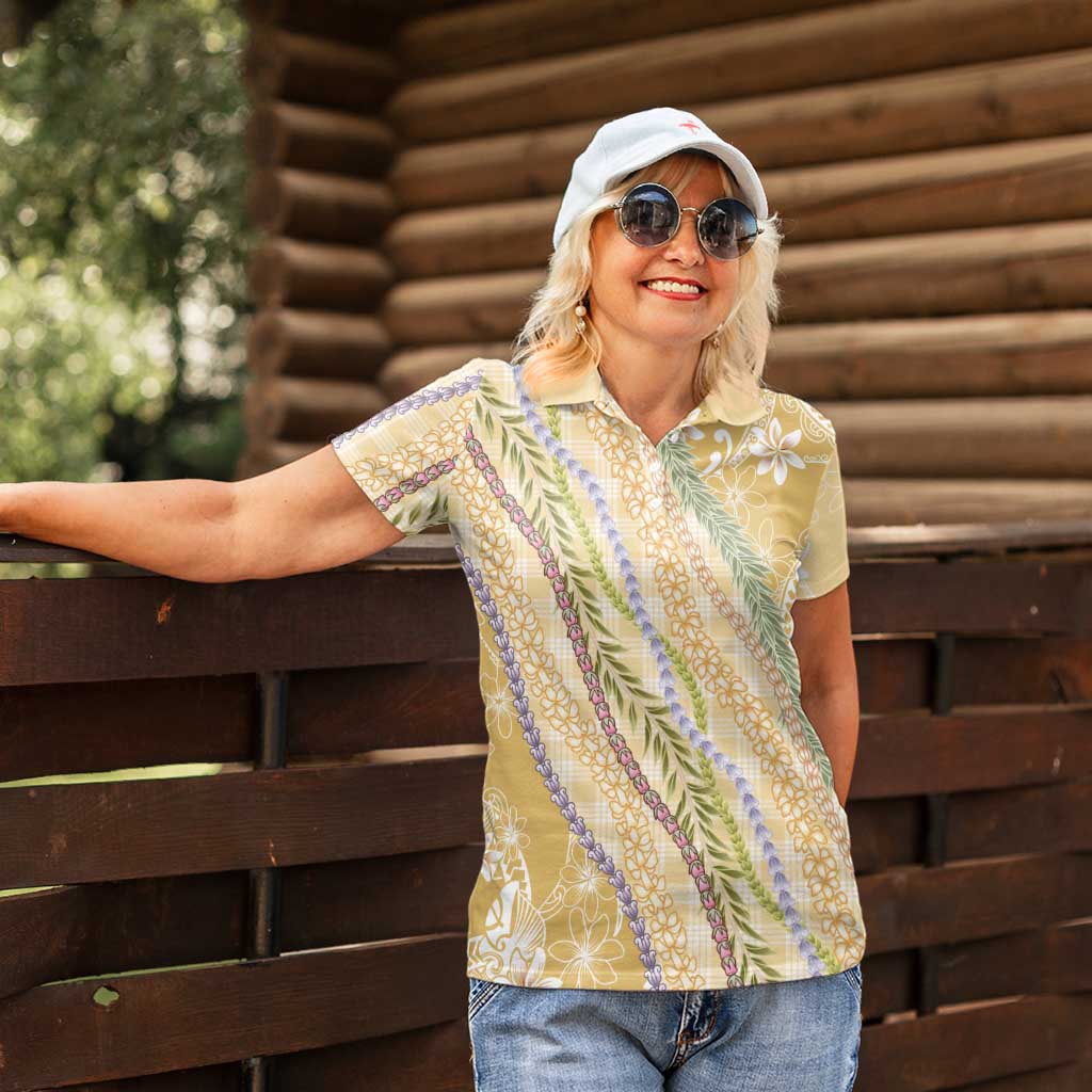 Yellow Palaka Hawaii Leis Women Polo Shirt Hawaiian-plaid Elegant Tropical Vibes - Polynesian Pride