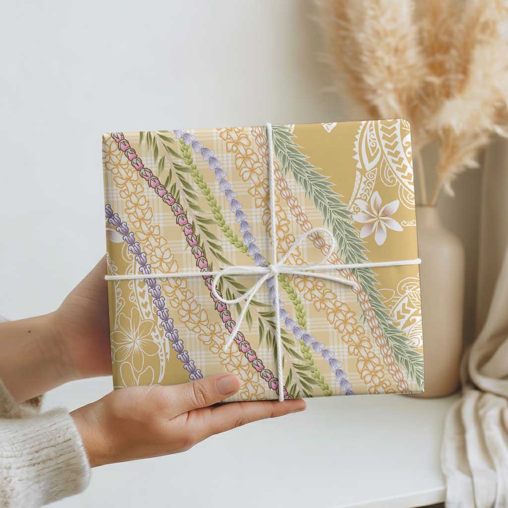 Yellow Palaka Hawaii Leis Wrapping Paper Hawaiian-plaid Elegant Tropical Vibes - Polynesian Pride