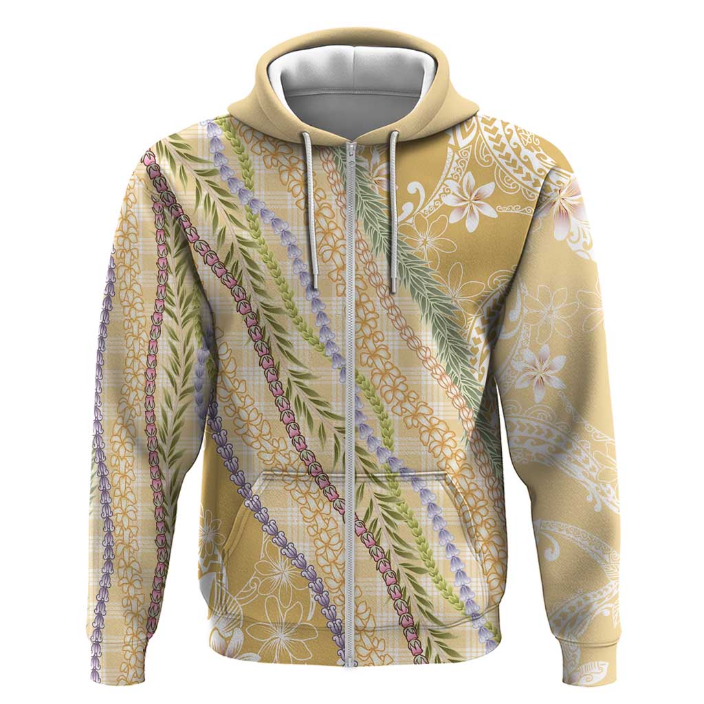 Yellow Palaka Hawaii Leis Zip Hoodie Hawaiian-plaid Elegant Tropical Vibes - Polynesian Pride