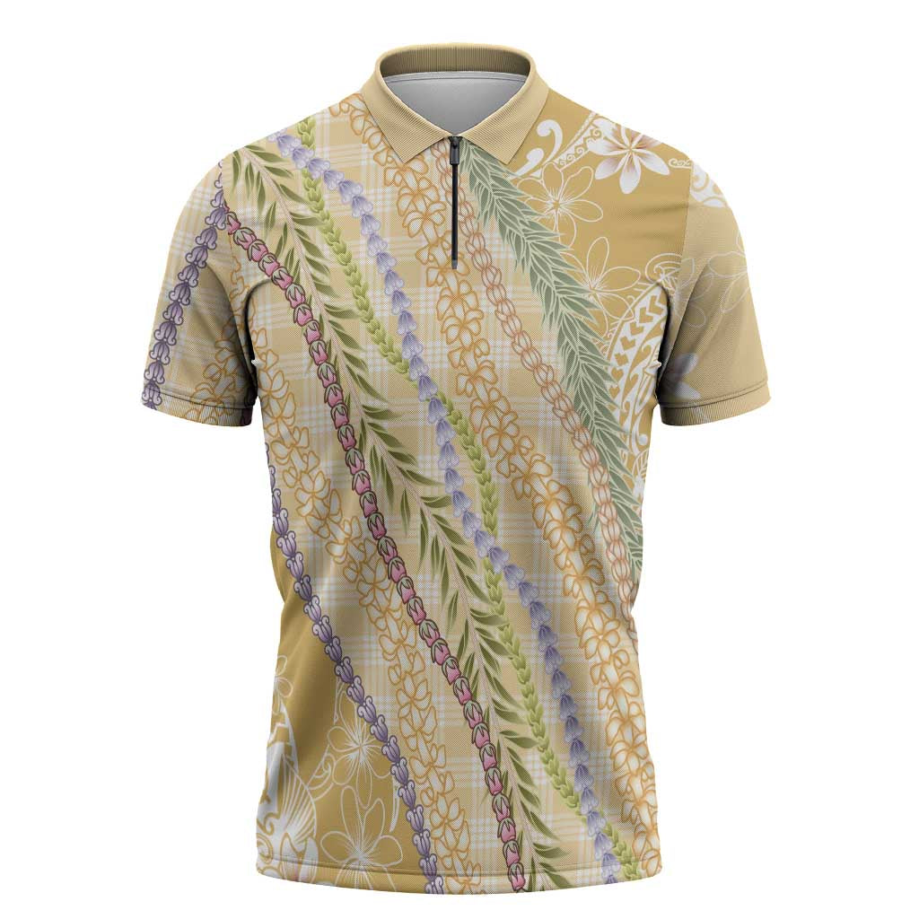 Yellow Palaka Hawaii Leis Zipper Polo Shirt Hawaiian-plaid Elegant Tropical Vibes - Polynesian Pride