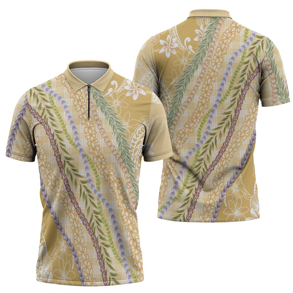 Yellow Palaka Hawaii Leis Zipper Polo Shirt Hawaiian-plaid Elegant Tropical Vibes - Polynesian Pride