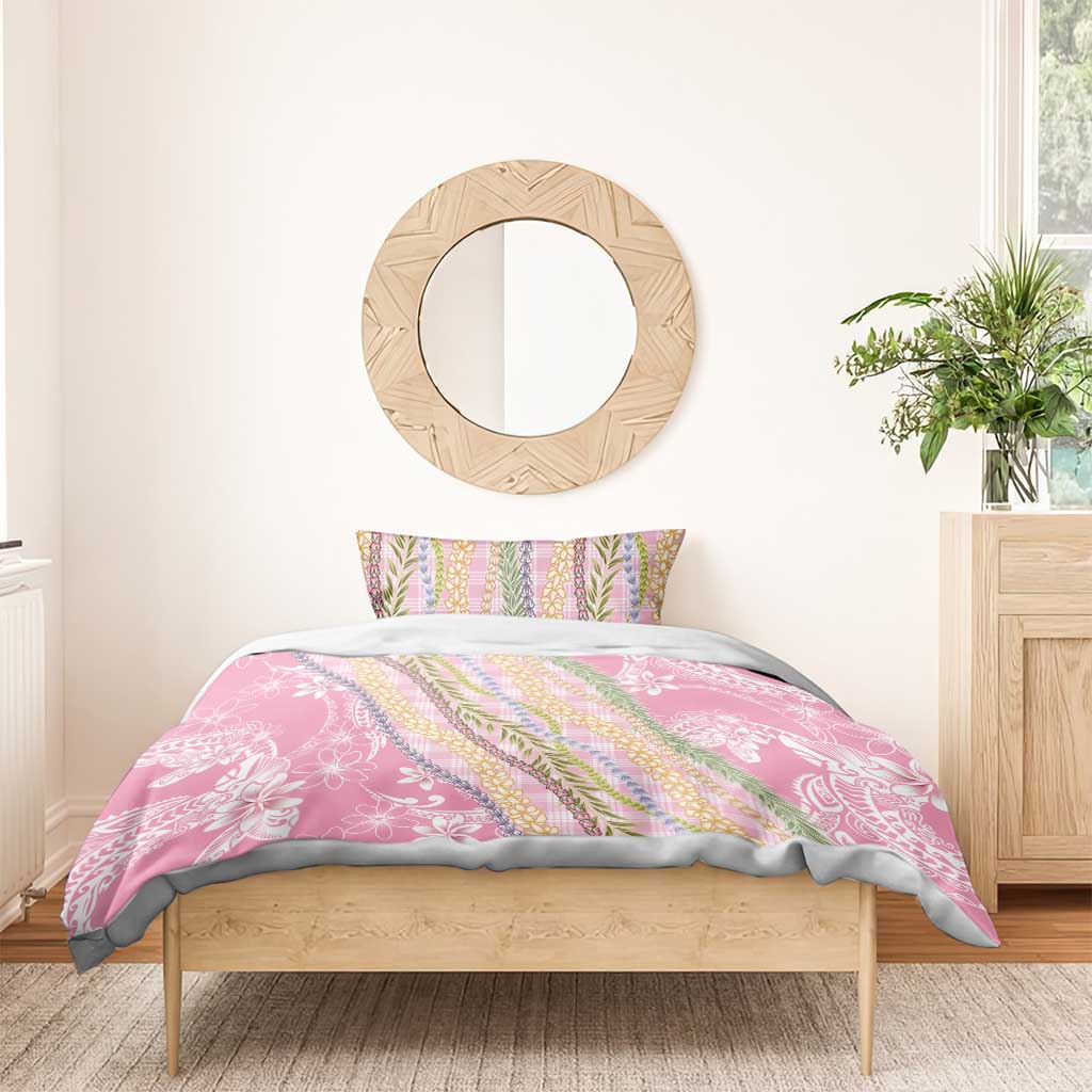 Pink Palaka Hawaii Leis Bedding Set Hawaiian-plaid Elegant Tropical Vibes - Polynesian Pride