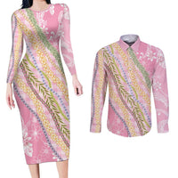 Pink Palaka Hawaii Leis Couples Matching Long Sleeve Bodycon Dress and Long Sleeve Button Shirt Hawaiian-plaid Elegant Tropical Vibes LT14 Pink - Polynesian Pride