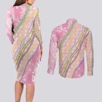 Pink Palaka Hawaii Leis Couples Matching Long Sleeve Bodycon Dress and Long Sleeve Button Shirt Hawaiian-plaid Elegant Tropical Vibes LT14 - Polynesian Pride