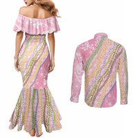 Pink Palaka Hawaii Leis Couples Matching Mermaid Dress and Long Sleeve Button Shirt Hawaiian-plaid Elegant Tropical Vibes - Polynesian Pride
