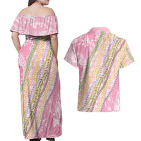 Pink Palaka Hawaii Leis Couples Matching Off Shoulder Maxi Dress and Hawaiian Shirt Hawaiian-plaid Elegant Tropical Vibes - Polynesian Pride
