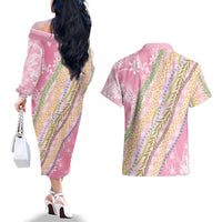 Pink Palaka Hawaii Leis Couples Matching Off The Shoulder Long Sleeve Dress and Hawaiian Shirt Hawaiian-plaid Elegant Tropical Vibes LT14 - Polynesian Pride