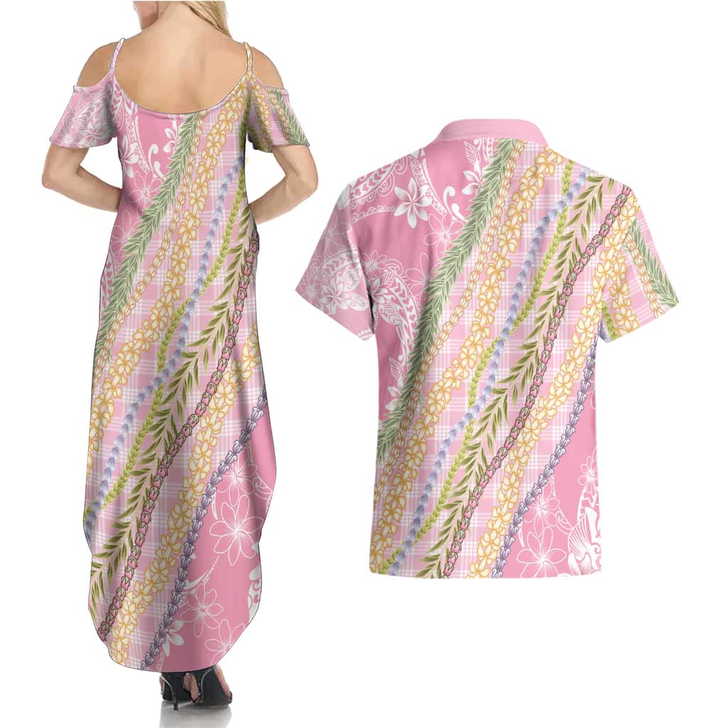 Pink Palaka Hawaii Leis Couples Matching Summer Maxi Dress and Hawaiian Shirt Hawaiian-plaid Elegant Tropical Vibes - Polynesian Pride