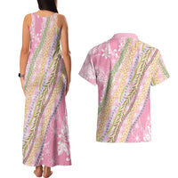 Pink Palaka Hawaii Leis Couples Matching Tank Maxi Dress and Hawaiian Shirt Hawaiian-plaid Elegant Tropical Vibes - Polynesian Pride