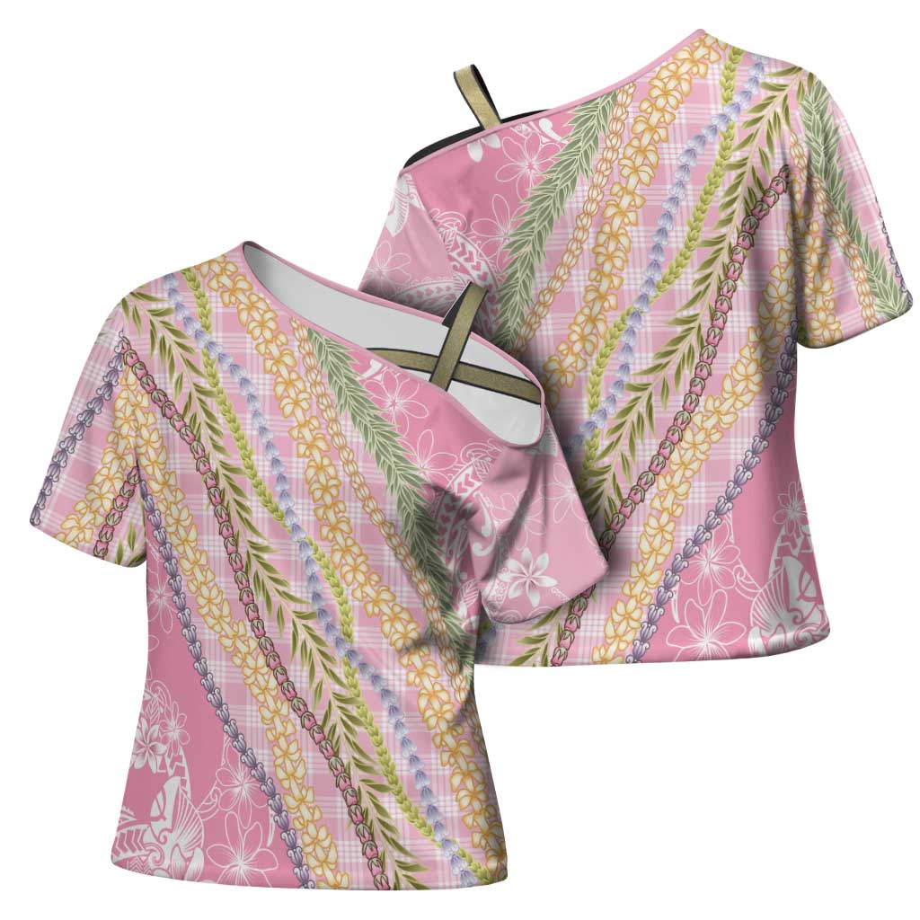 Pink Palaka Hawaii Leis Cross Shoulder Shirt Hawaiian-plaid Elegant Tropical Vibes - Polynesian Pride