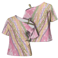 Pink Palaka Hawaii Leis Cross Shoulder Shirt Hawaiian-plaid Elegant Tropical Vibes - Polynesian Pride