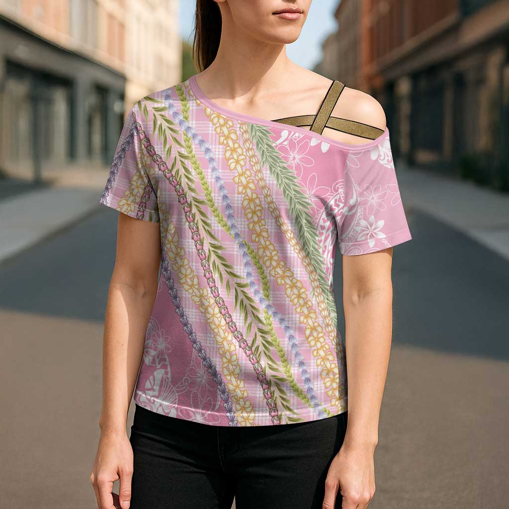 Pink Palaka Hawaii Leis Cross Shoulder Shirt Hawaiian-plaid Elegant Tropical Vibes - Polynesian Pride