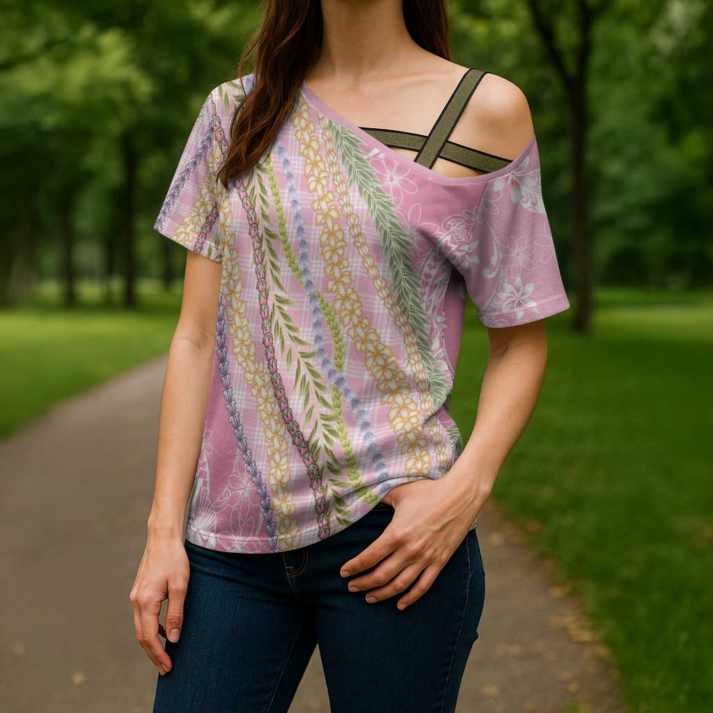 Pink Palaka Hawaii Leis Cross Shoulder Shirt Hawaiian-plaid Elegant Tropical Vibes - Polynesian Pride