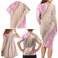 Pink Palaka Hawaii Leis Family Matching Long Sleeve Bodycon Dress and Hawaiian Shirt Hawaiian-plaid Elegant Tropical Vibes LT14 - Polynesian Pride